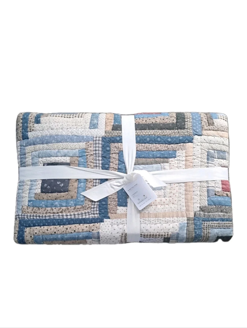 Pottery Barn Lasson Handcrafted Applique Quilt King/Cal King Blue Patchwork New